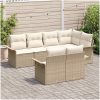7-delars trädgårdssoffset med kuddar Beige Poly Rattan vidaXL Standard – miniatyr 3