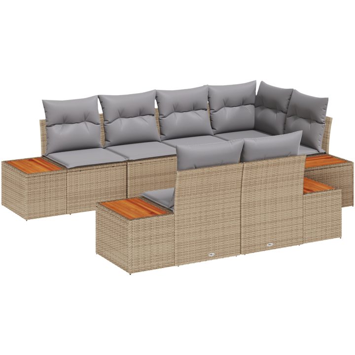 7 Delars Trädgårdssoffset med Kuddar Beige Poly Rotting Akacia vidaXL 264 x 154 x 69 cm – bild 2