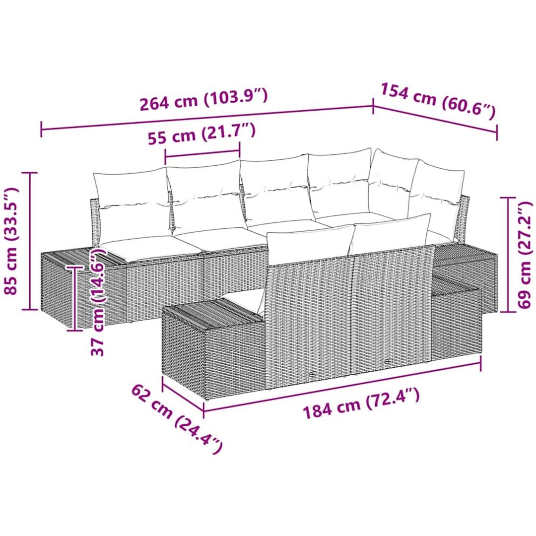 7 Delars Trädgårdssoffset med Kuddar Beige Poly Rotting Akacia vidaXL 264 x 154 x 69 cm – bild 8