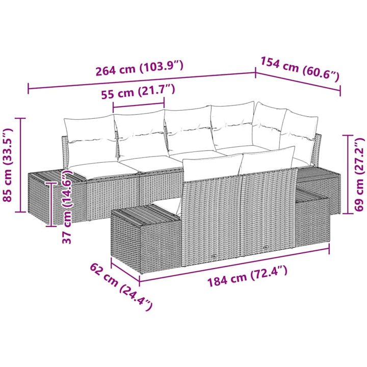 7 Delars Trädgårdssoffset med Kuddar Beige Poly Rotting Akacia vidaXL 264 x 154 x 69 cm – bild 8