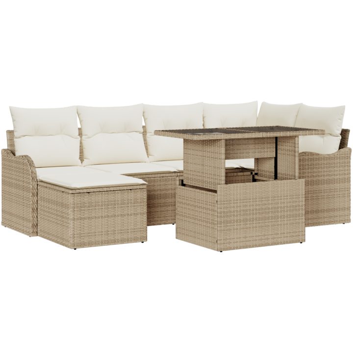 7 Delars Trädgårdssoffset med Kuddar Beige Poly Rotting vidaXL Stor – bild 2