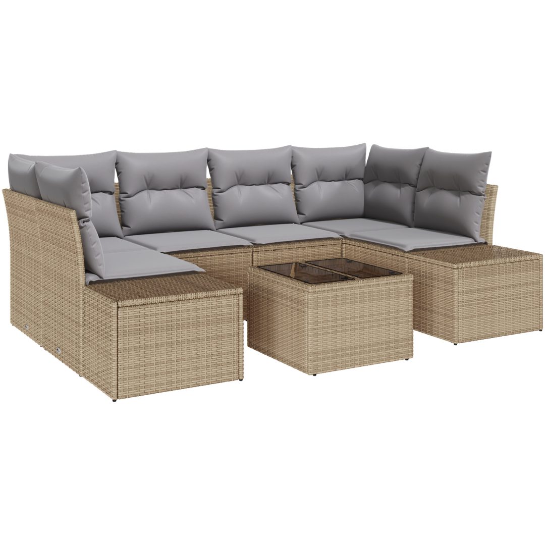 7 Delars Trädgårdssoffset med Kuddar Beige Polyrotting vidaXL 55 x 55 x 37 cm – bild 2