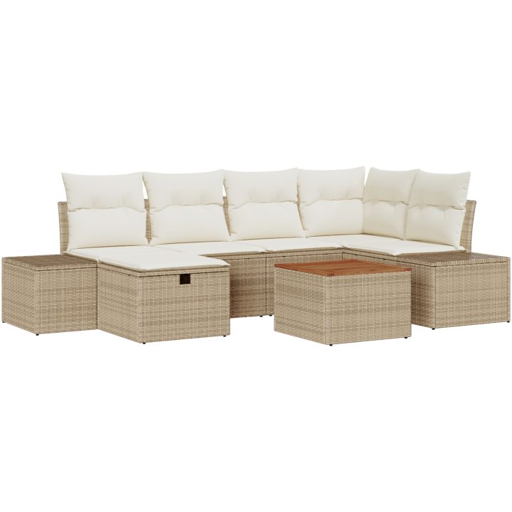 7-delars trädgårdssoffset med kuddar beige polyrotting vidaXL 55 x 55 x 37 cm – bild 2