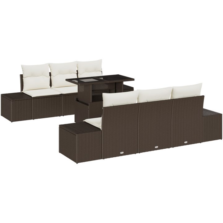 7 Delars Trädgårdssoffset med Kuddar Brun Poly Rattan vidaXL 100 x 55 x 73 cm – bild 2