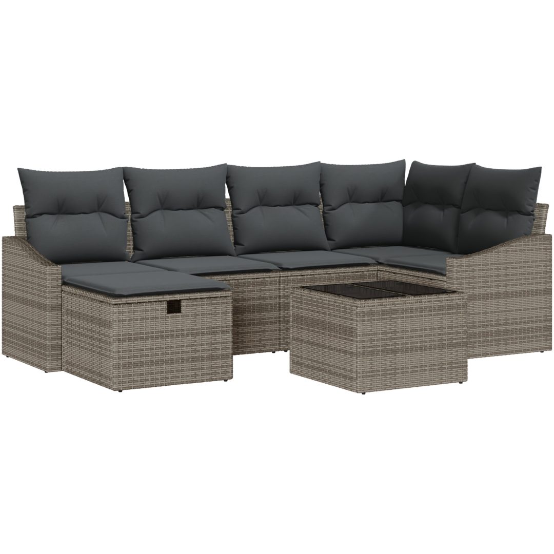 7-delars Trädgårdssoffset med kuddar Grå Poly Rattan vidaXL 55 x 62 x 69 cm – bild 2
