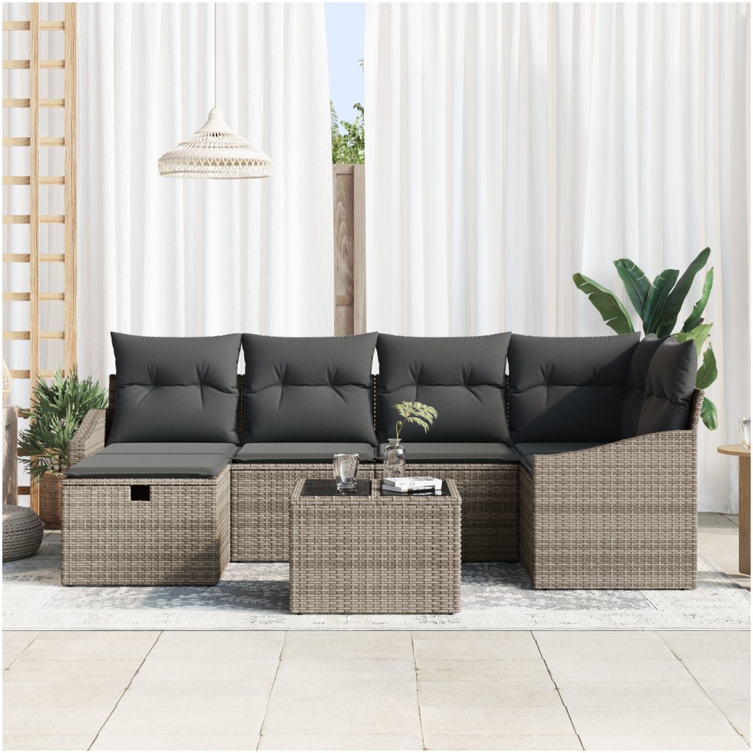 7-delars Trädgårdssoffset med kuddar Grå Poly Rattan vidaXL 55 x 62 x 69 cm – bild 3