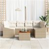 7-delars trädgårdssoffset med kuddar i beige poly-rattan och akacia vidaXL 55 x 55 x 37 cm – miniatyr 3