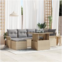 7 Delars Trädgårdssoffset med kuddar i beige poly rattan vidaXL