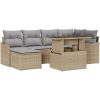 7-delars trädgårdssoffset med kuddar i beige poly rattan vidaXL Stor – miniatyr 2