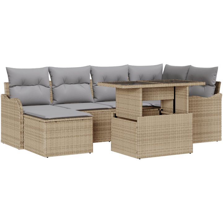 7-delars trädgårdssoffset med kuddar i beige poly rattan vidaXL Stor – bild 2