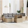 7-delars trädgårdssoffset med kuddar i beige poly rattan vidaXL Stor – miniatyr 1