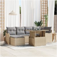7-delars trädgårdssoffset med kuddar i beige poly rattan vidaXL
