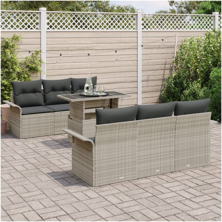 7-delars trädgårdssoffset med kuddar i ljusgrått poly rattan vidaXL 100 x 55 x 73 cm – bild 3