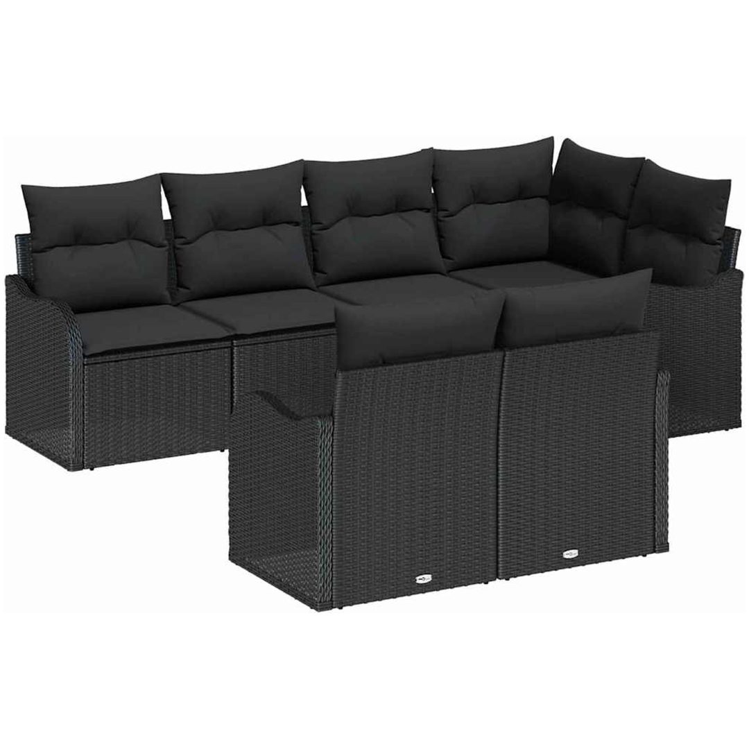 7-delars Trädgårdssoffset med kuddar Svart Poly Rattan vidaXL Stor – bild 2