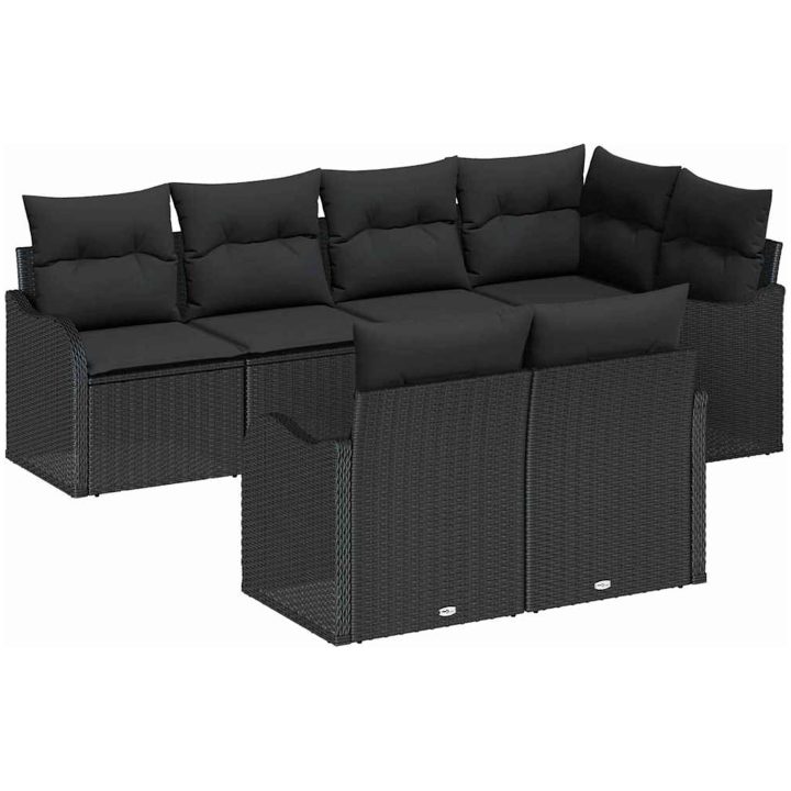 7-delars Trädgårdssoffset med kuddar Svart Poly Rattan vidaXL Stor – bild 2