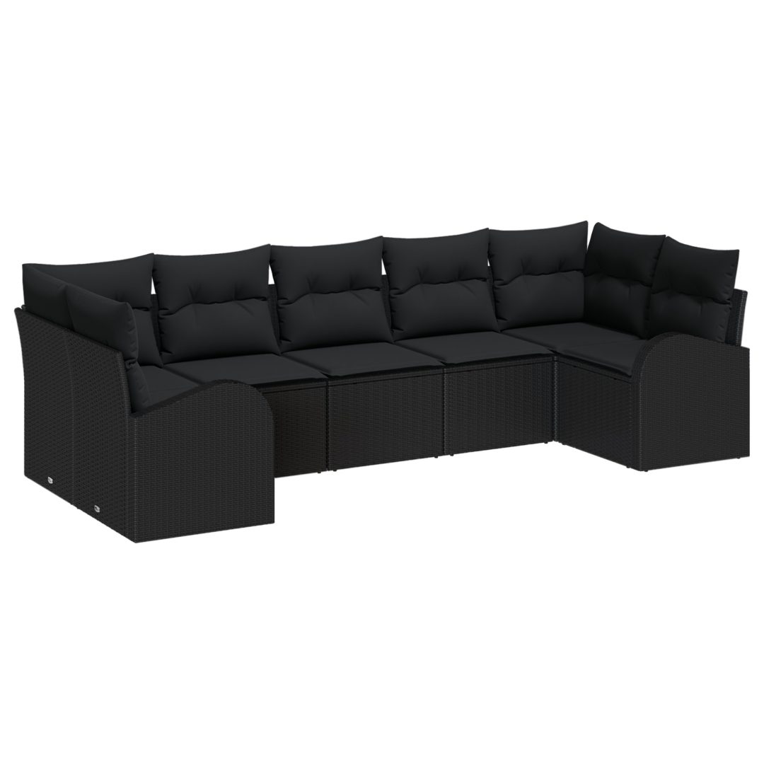7 Delars Trädgårdssoffset med Kuddar Svart Poly Rattan vidaXL Stor – bild 2