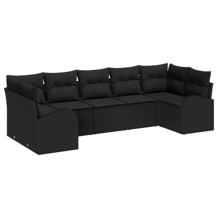 7 Delars Trädgårdssoffset med Kuddar Svart Poly Rattan vidaXL Stor – bild 2