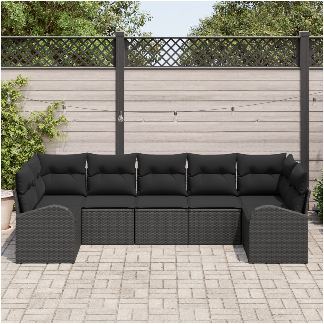 7 Delars Trädgårdssoffset med Kuddar Svart Poly Rattan vidaXL Stor – bild 3