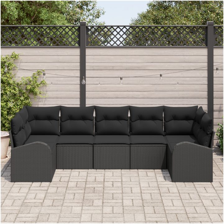 7 Delars Trädgårdssoffset med Kuddar Svart Poly Rattan vidaXL Stor – bild 3