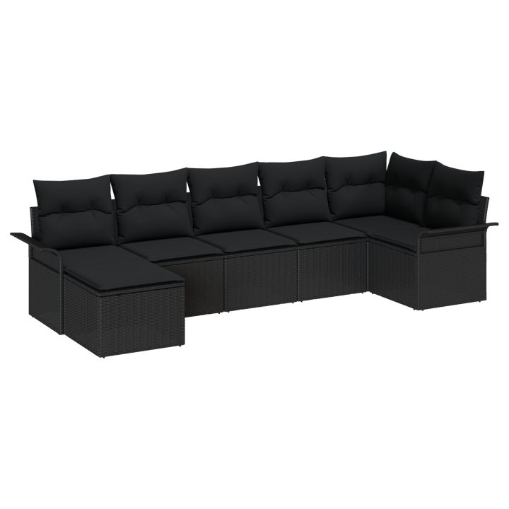 7-delars trädgårdssoffset med kuddar svart poly rotting vidaXL 297,5 x 132,5 x 85 cm – bild 2