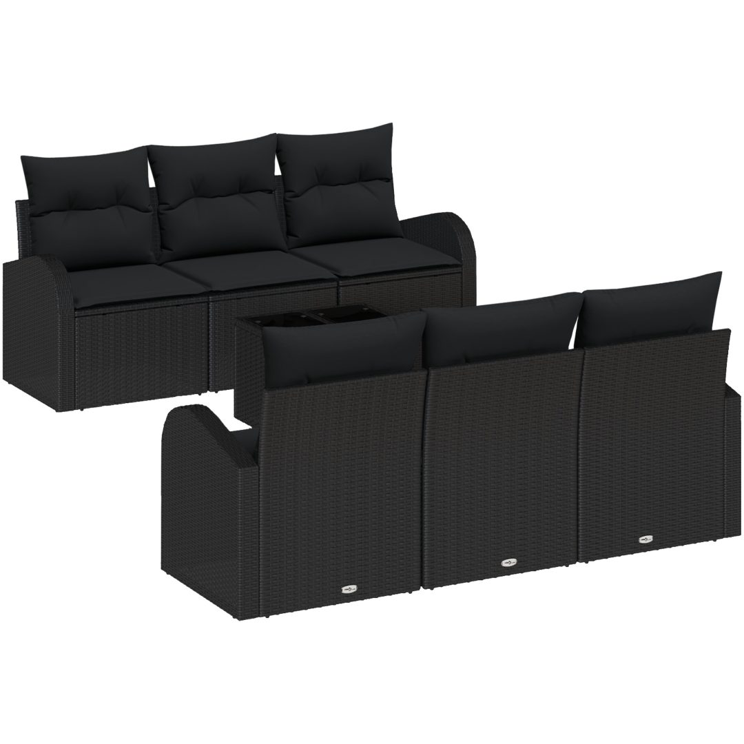 7-delars trädgårdssoffset med kuddar svart polyroting vidaXL 55 x 55 x 37 cm – bild 2