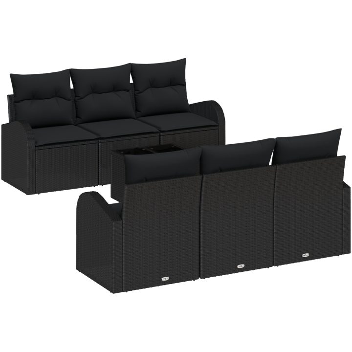 7-delars trädgårdssoffset med kuddar svart polyroting vidaXL 55 x 55 x 37 cm – bild 2