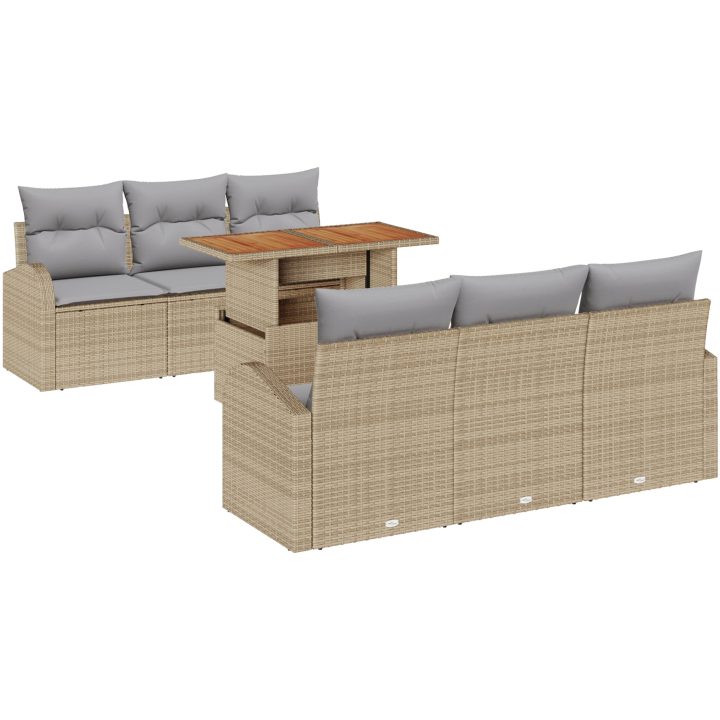 7-delars trädgårdsssofa set med kuddar beige poly rattan vidaXL Medium – bild 2