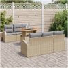 7-delars trädgårdsssofa set med kuddar beige poly rattan vidaXL Medium – miniatyr 3