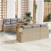 7-delars trädgårdsssofa set med kuddar beige poly rattan vidaXL Medium – miniatyr 1