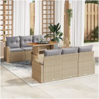 7-delars trädgårdsssofa set med kuddar beige poly rattan vidaXL