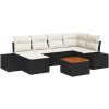 7 Delars Trädgårdsssoffa Set med Dynor Svart Poly Rattan Akacia vidaXL Large – miniatyr 2