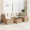 7-delars trädgårsoffan med beige kuddar i poly rattan och akacia vidaXL 55 x 55 x 37 cm – miniatyr 1