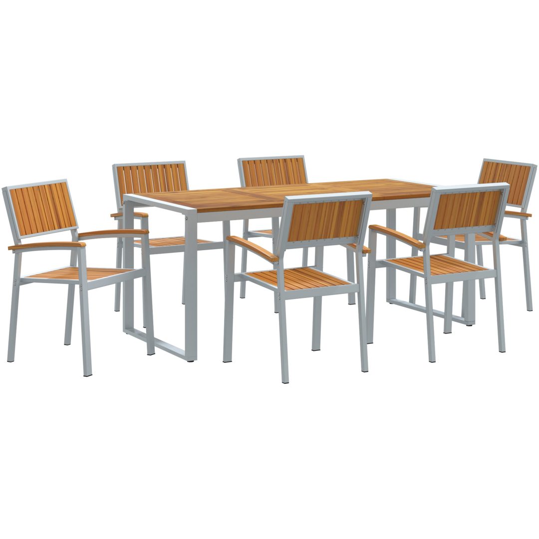 7-delars utematsats av solid akacia och metall vidaXL 180 x 90 x 75 cm – bild 2