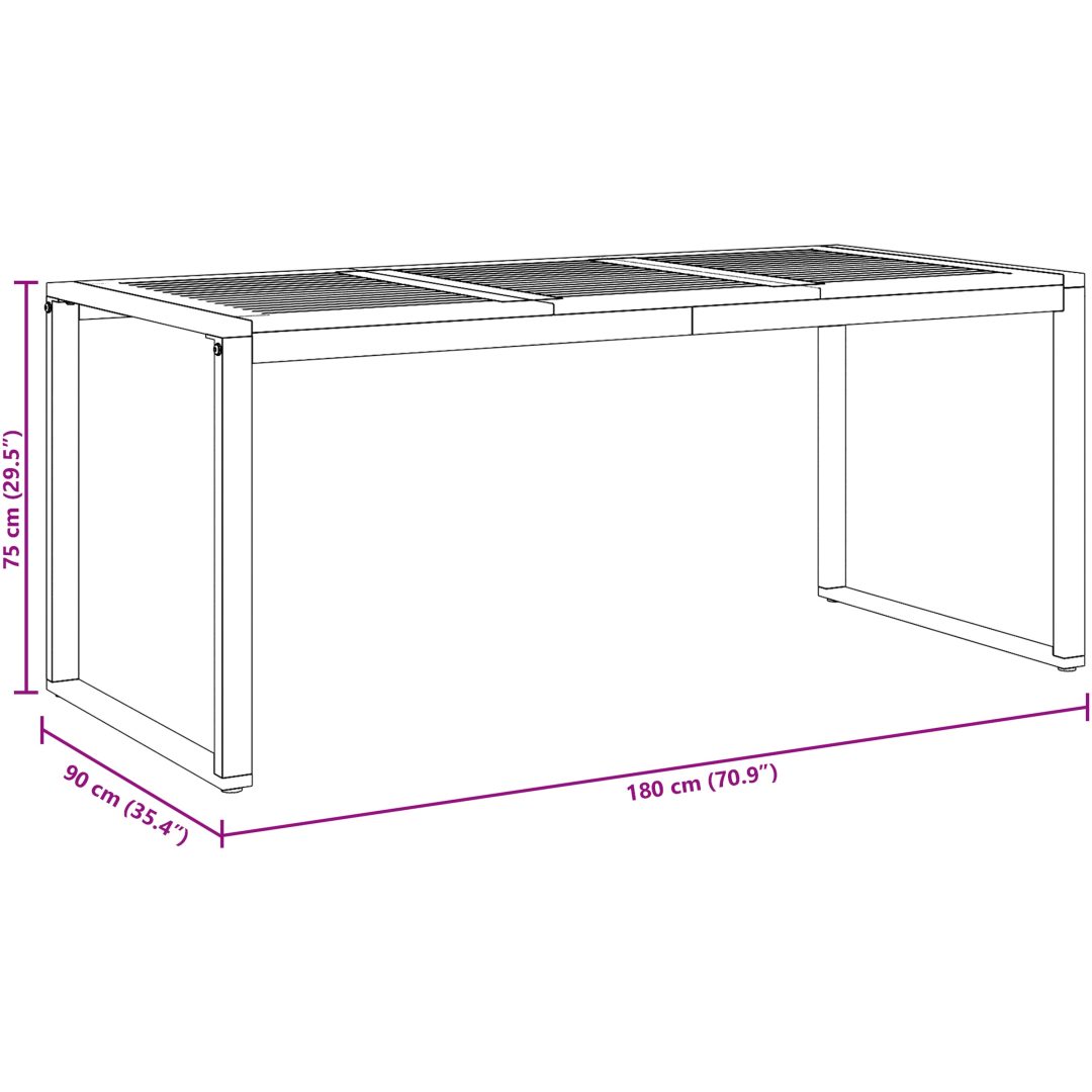 7-delars utematsats av solid akacia och metall vidaXL 180 x 90 x 75 cm – bild 12