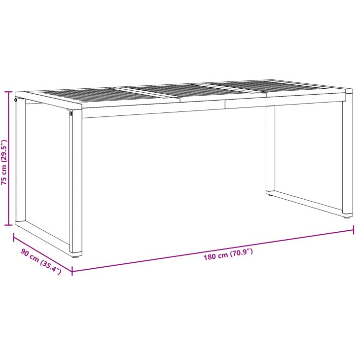 7-delars utematsats av solid akacia och metall vidaXL 180 x 90 x 75 cm – bild 12