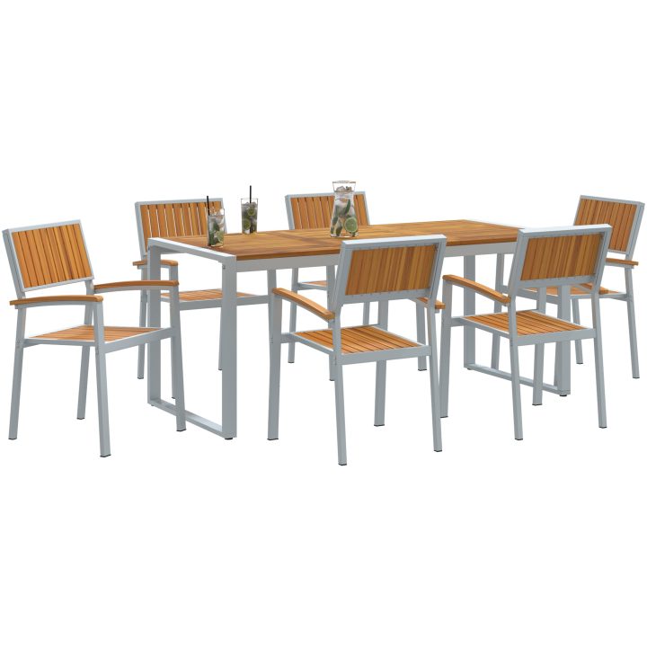 7-delars utematsats av solid akacia och metall vidaXL 180 x 90 x 75 cm – bild 3