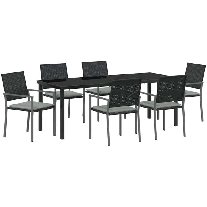 7-delars utemöbelset med dynor svart polyrotting vidaXL 54x62.5x89 cm – bild 2