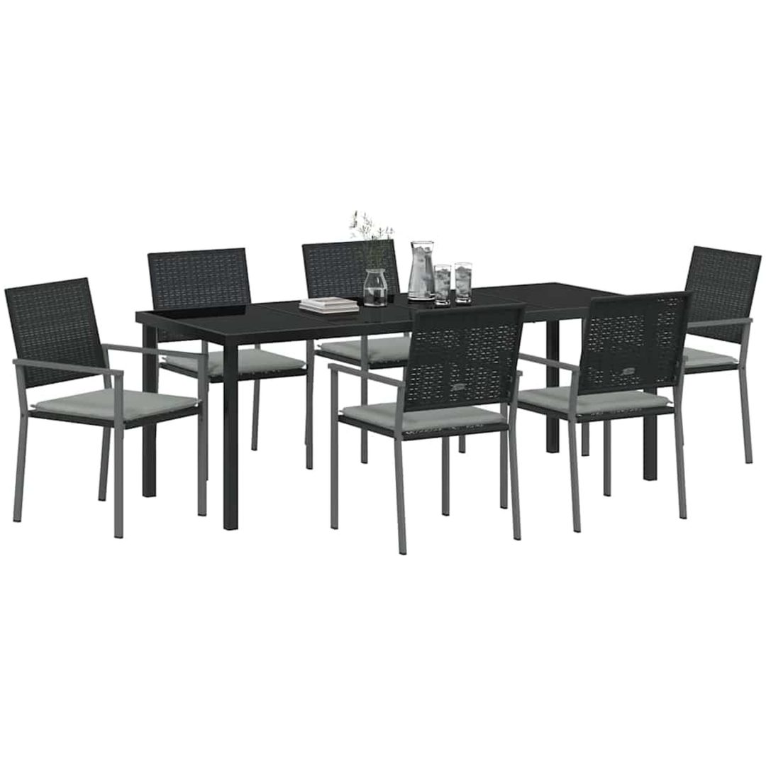 7-delars utemöbelset med dynor svart polyrotting vidaXL 54x62.5x89 cm – bild 3