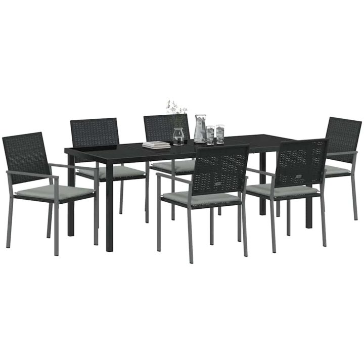 7-delars utemöbelset med dynor svart polyrotting vidaXL 54x62.5x89 cm – bild 3