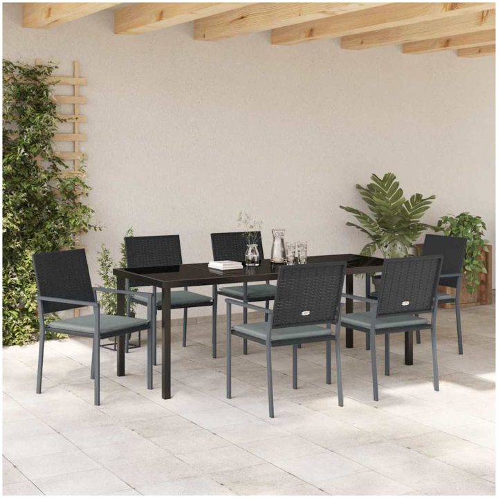 7-delars utemöbelset med dynor svart polyrotting vidaXL 54x62.5x89 cm – bild 4