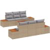7-delars utemöbelset med kuddar i beige poly-rattan och akacia vidaXL 55 x 55 x 37 cm – miniatyr 2