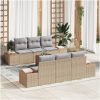 7-delars utemöbelset med kuddar i beige poly-rattan och akacia vidaXL 55 x 55 x 37 cm – miniatyr 1