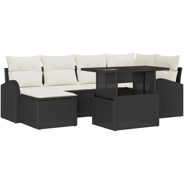 7-delars utemöbelset med kuddar i svart polyrotting vidaXL 100 x 55 x 73 cm – bild 2