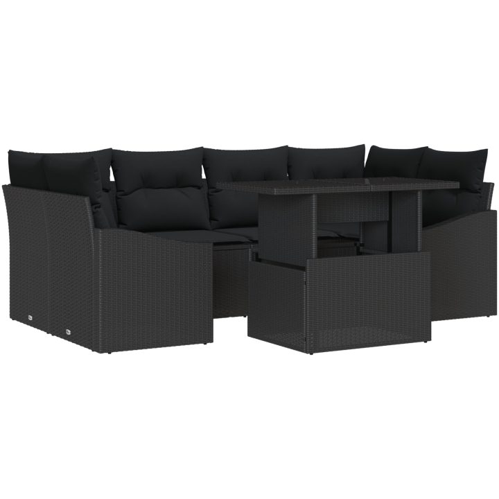 7-delars Utemöbelset med Kuddar Svart Konstrotting vidaXL 100 x 55 x 73 cm – bild 2