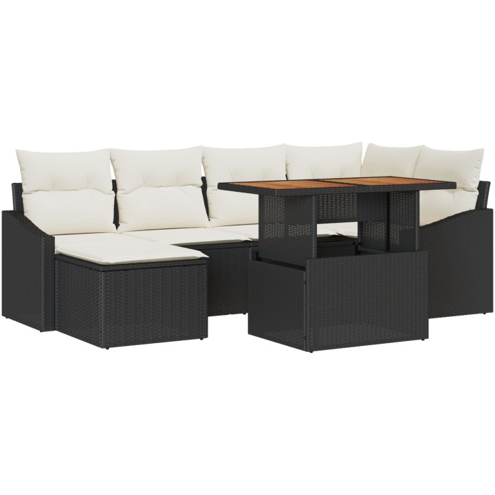 7-delars utemöbelset med kuddar, svart poly rattan och akaciaträ vidaXL 100 x 55 x 73 cm – bild 2