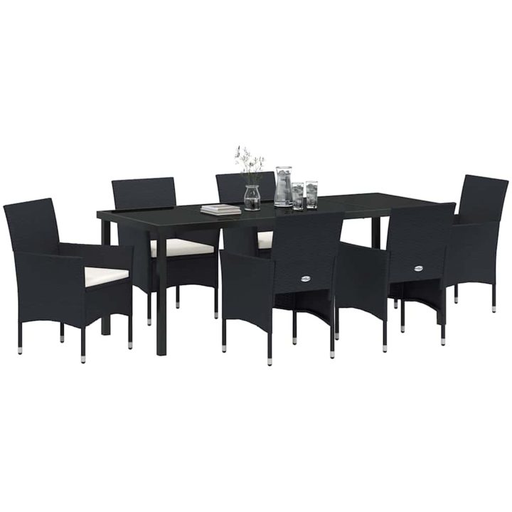 7 Delars Utemöbelset Svart Poly Rattan vidaXL 200 x 80 x 73 cm – bild 3