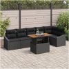 7-delars uteserveringsset med kuddar i svart polyrotting och akacia vidaXL 100 x 55 x 73 cm – miniatyr 1