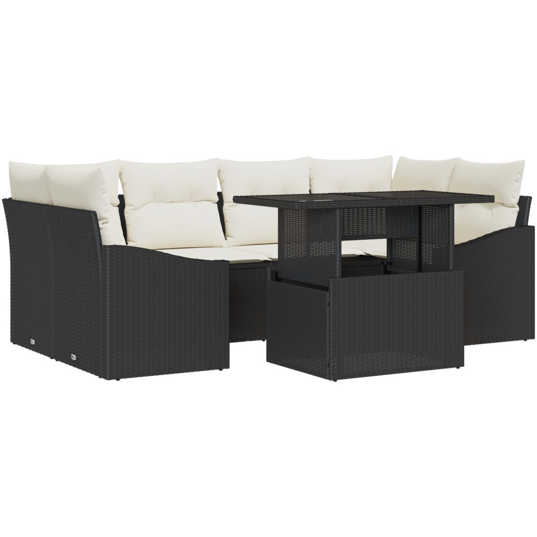 7-delars utesoffa set med kuddar svart polyrotting vidaXL 100 x 55 x 73 cm – bild 2