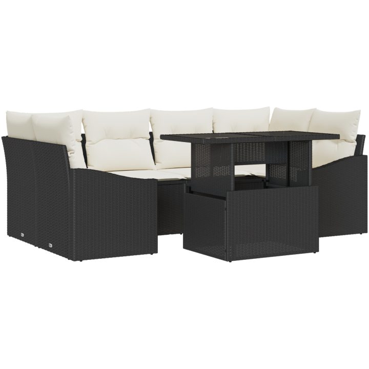 7-delars utesoffa set med kuddar svart polyrotting vidaXL 100 x 55 x 73 cm – bild 2