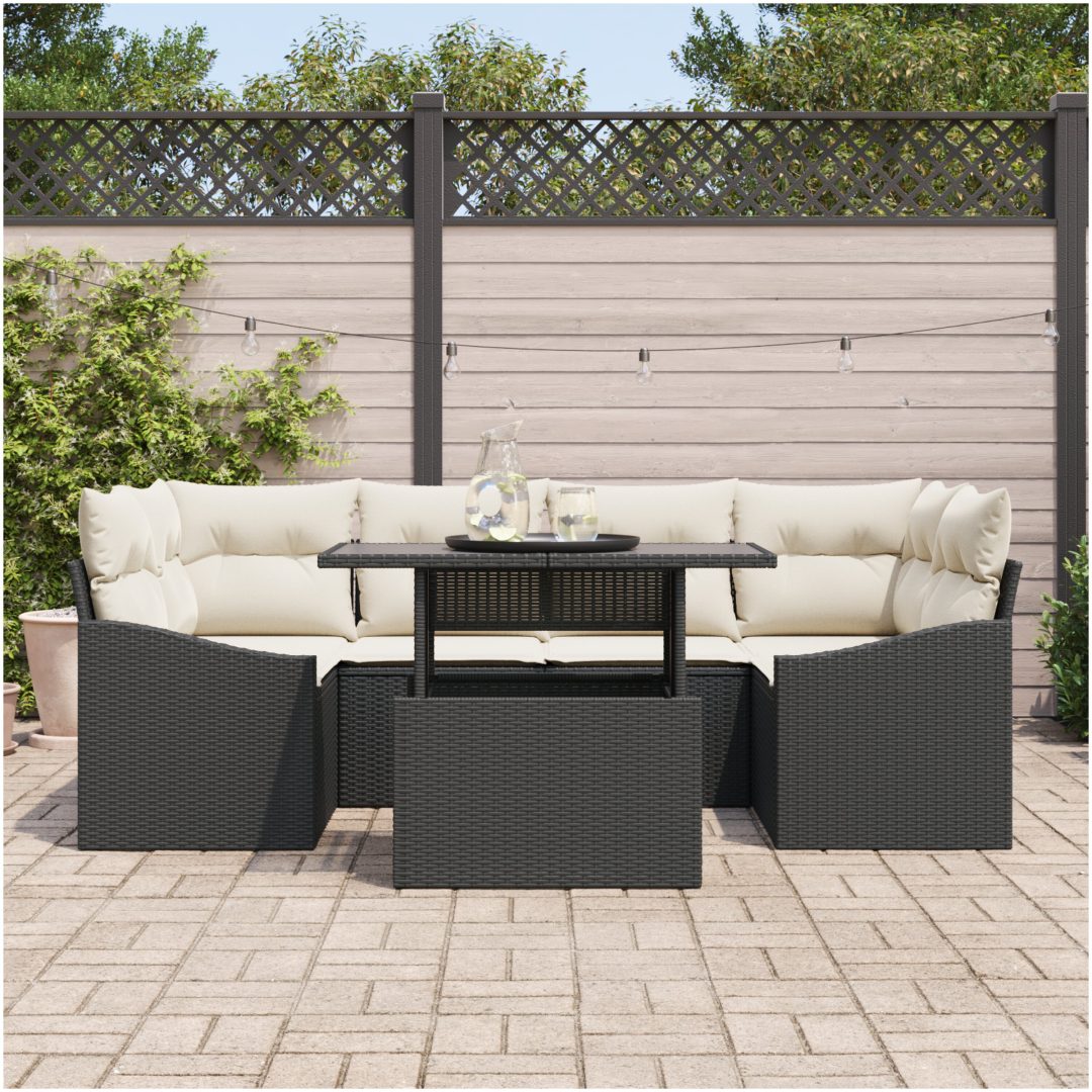 7-delars utesoffa set med kuddar svart polyrotting vidaXL 100 x 55 x 73 cm – bild 3